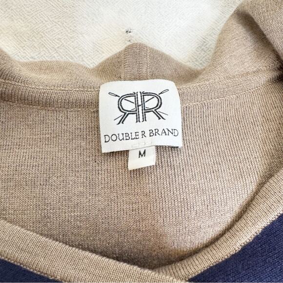 Double R Double Faced Silk/ Cashmere Poncho Navy Camel Size M - Picture 8 of 12